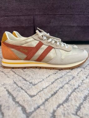 Gola Women's Metallic Silver Sneaker with Orange & Tan Accents
